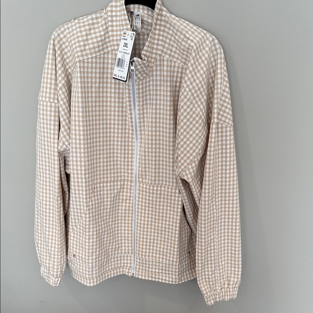 Women's Beige Checkered Bomber Jacket